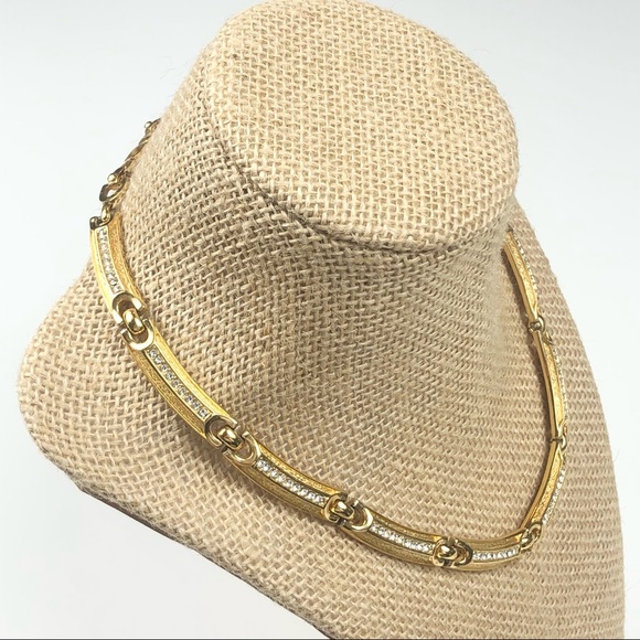 CHRISTIAN DIOR GOLD TONE AND RHINESTONE NECKLACE - Picture 2 of 12